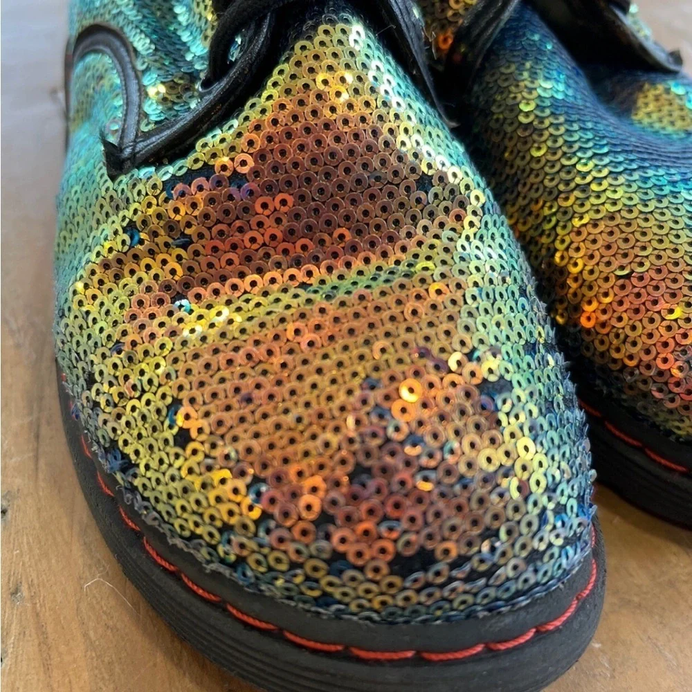 Lola + the boys metallic rainbow sequin combat boots